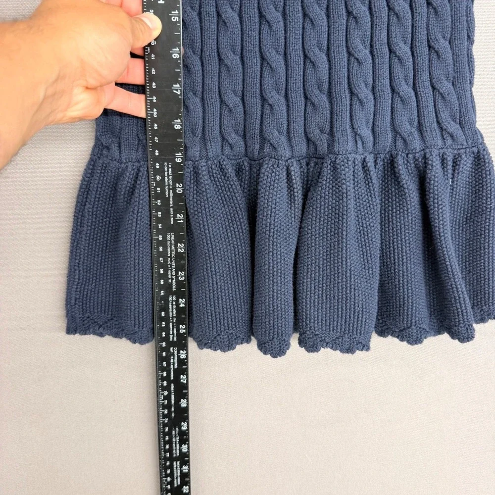 Ralph Lauren Girls Navy Blue Cable Knit Ruffle Hem Sweater Dress Size 6X pony